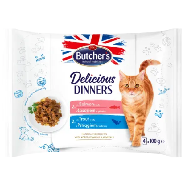 BUTCHER'S DD CAT POUCH 4X100G SALM/TROUT