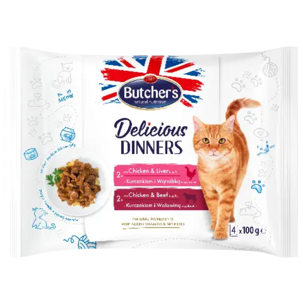 BUTCHER'S DD CAT POUCH 4X100G C+LIVER/BE