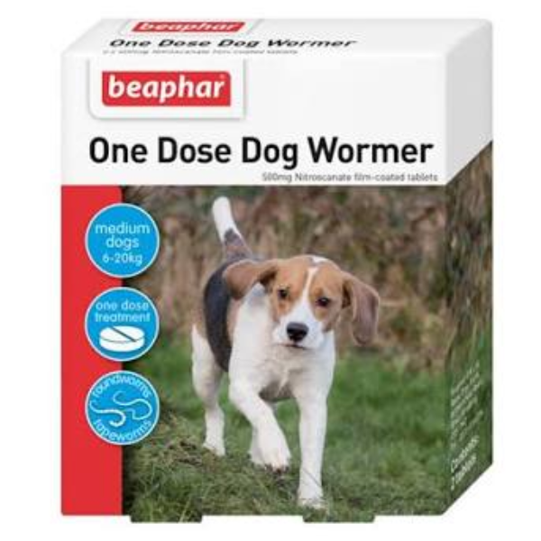 BEAPHAR ONE DOSE DOG WORMER 6-20KG 2 TAB
