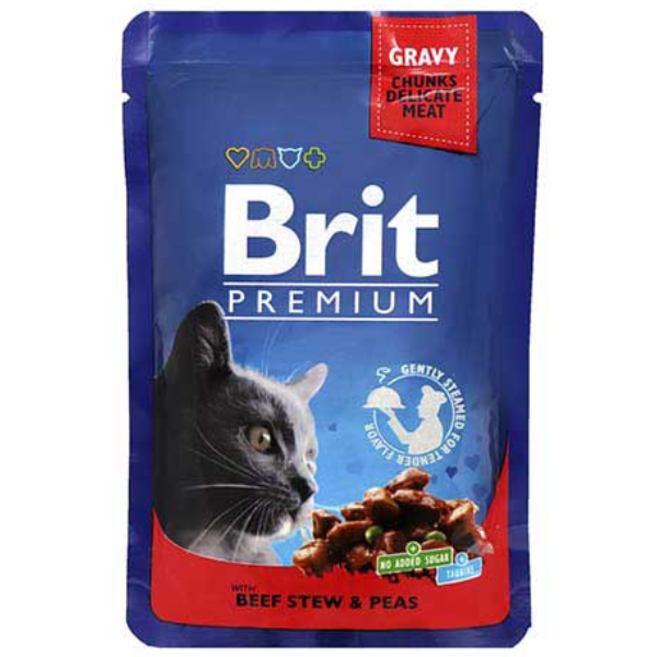 BRIT-P CAT POUCHES BEEF STEAW & PEA 100G