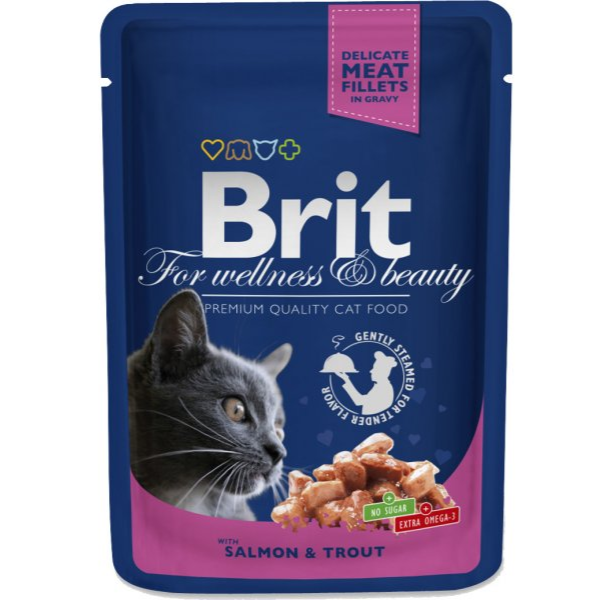 BRIT-P CAT POUCHES SALMON & TROUT 100G