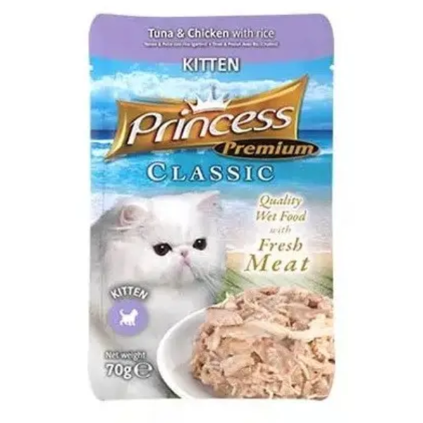 PRINCESS POUCH  TUNA/CHICK/RICE - KITTEN, 70G