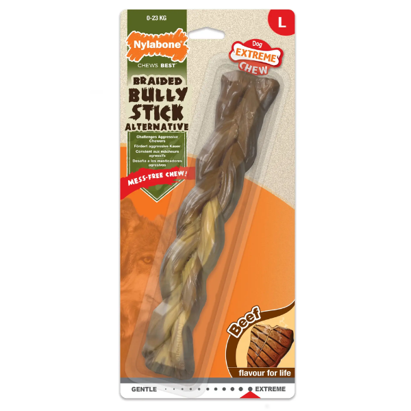 NYLABONE EXTREME CHEW BRAIDED BULLY STICK BEEF L