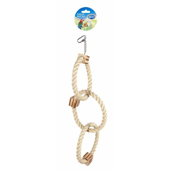 PARROT TOY TRIPLE RING SISAL/WOOD BBQ