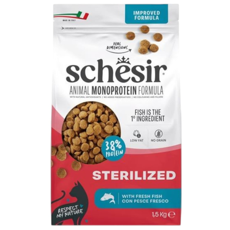 Schesir Sterilised Monoprotein Fish Dry Cat Food 1.5kg