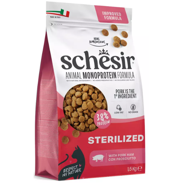 Schesir Sterilised Monoprotein Ham Dry Cat Food 1.5kg