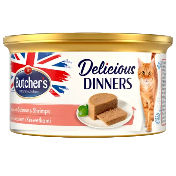 BUTCHER'S DELICIOUS DINNERS SALMON AND SHRIMP MOUSSE 85G