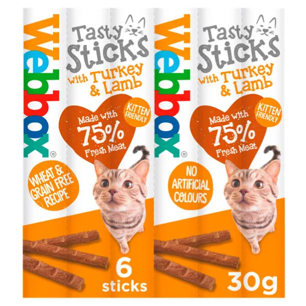 Webbox Cat Lamb and Turkey  Sticks x6