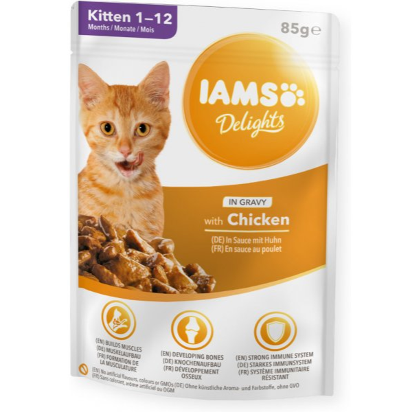 IAMS CAT KITT POUCH CKN/GVY DELIGHT 85gr