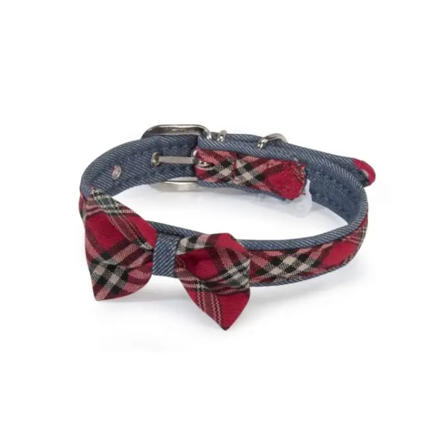TARTAN-JEANS + BOW COLLAR  20X40 CM