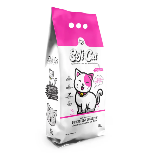 SOFT CAT LITTER WHITE BABY POWDER SCENTED+PINK GRANULES 5L