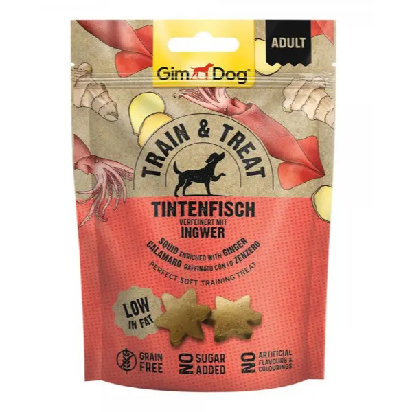 GIMDOG TRAIN AND TREAT SQUID AND GINGER 125G