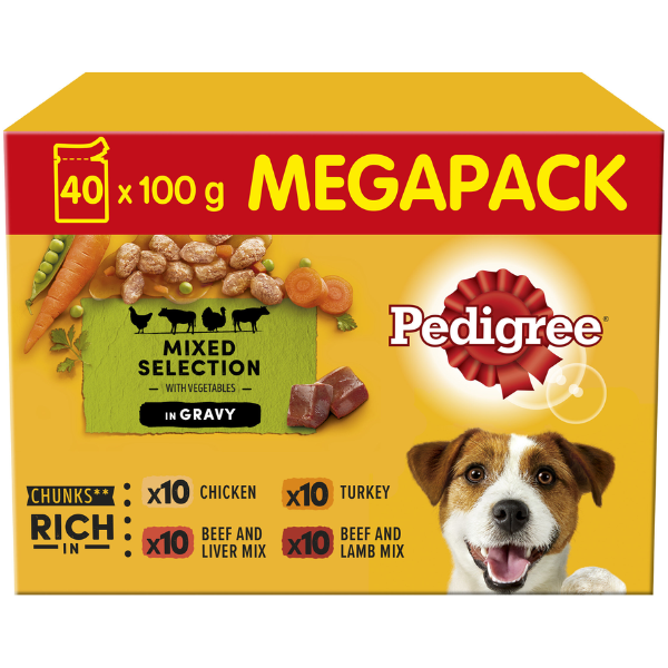 PEDIGREE ADULT POUCH MIXED SELECTION IN GRAVY BOX - (40X100G)