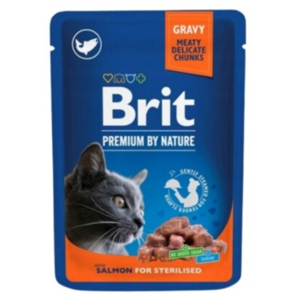 BRIT-P CAT POUCHES STERILISED SALMON 100G