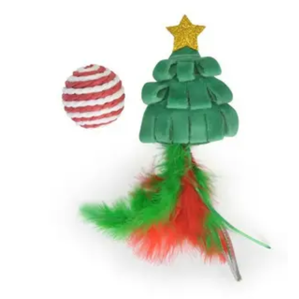 AH9378 XMAS CAT TOY XMAS TREE AND BALL 2PK