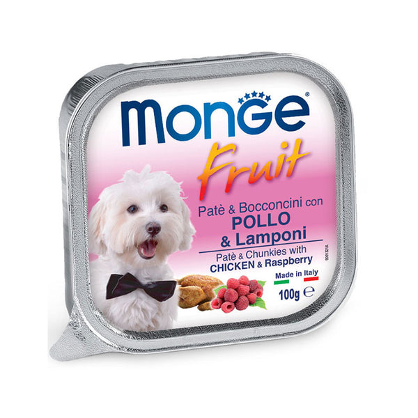 Monge Fruit Dog Chicken with Raspberries Pâté & Chunks 100g