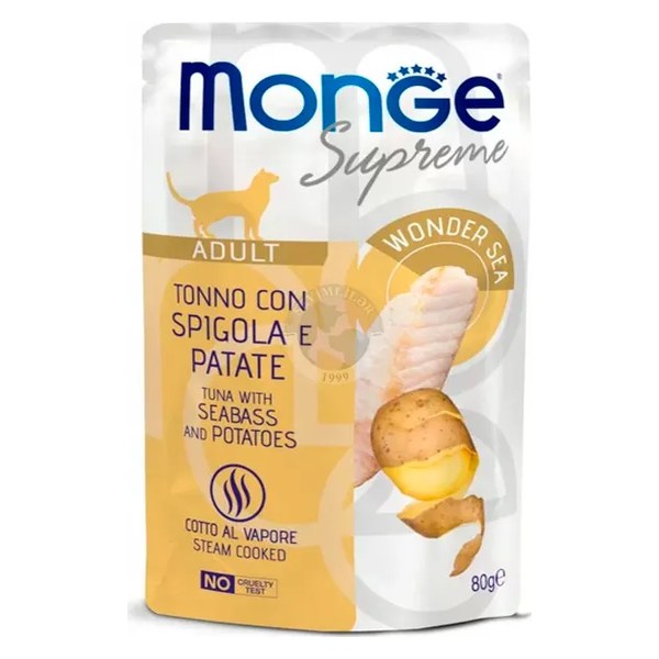 Monge Adult Supreme Tuna with Sea Bass & Potatoes 80g