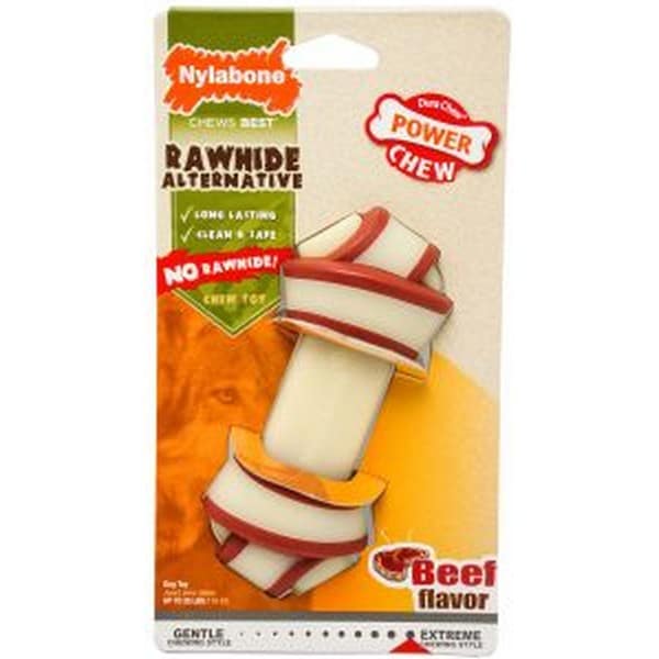 NYLABONE RAWHIDE KNOT BONE BEEF MEDIUM